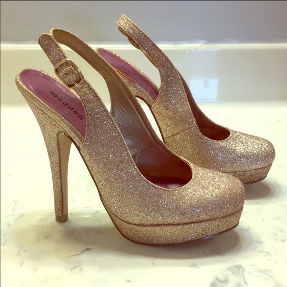 Madden Girl Shoes Madden Girl Rosegold Glitter Sling Back Heel